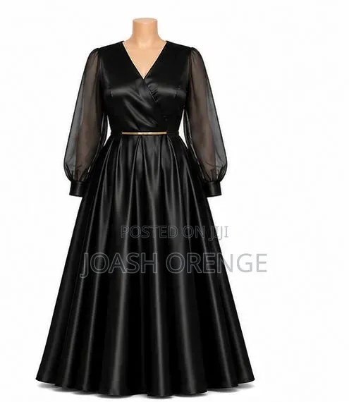 Women's Satin Wrap V_neck Maxi Dress