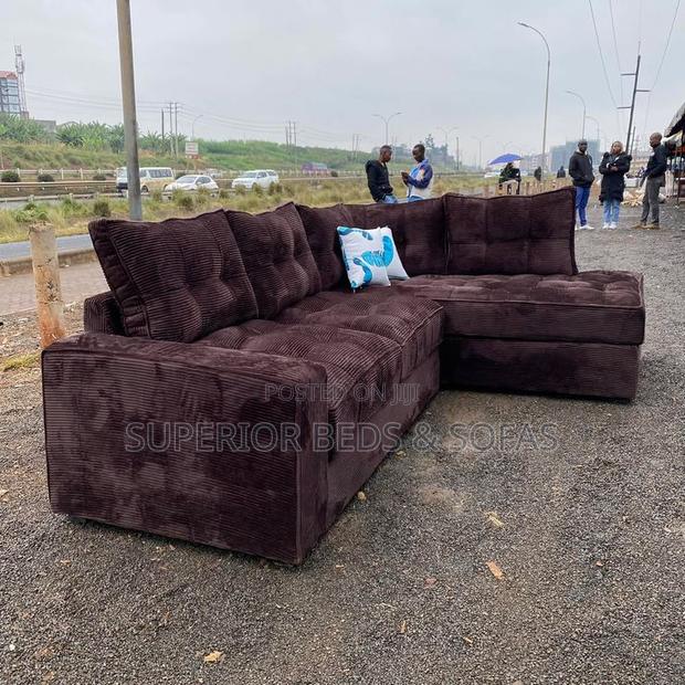 5 Seater Brown Tufted L-Shaped Sofa: Free Delivery - thumbnail 2