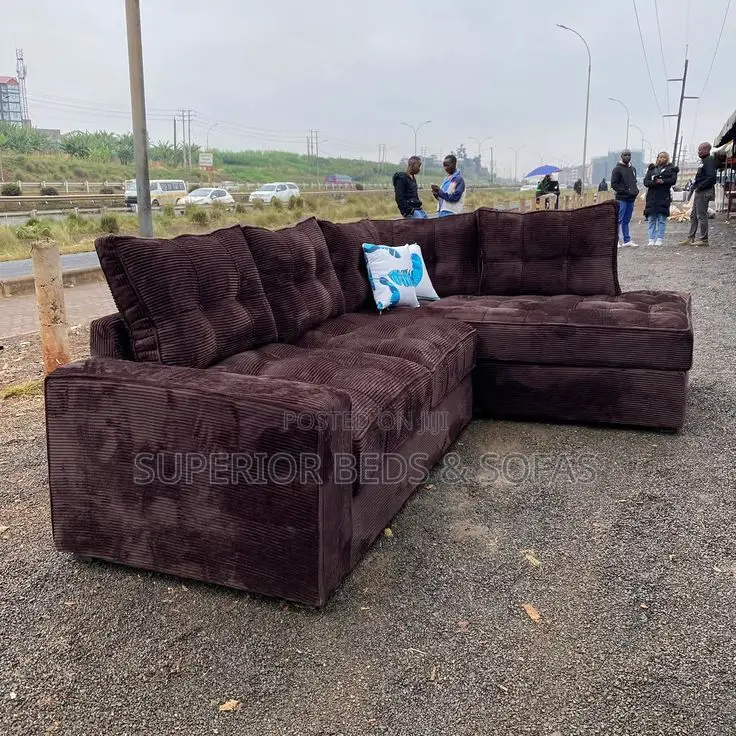 5 Seater Brown Tufted L-Shaped Sofa: Free Delivery