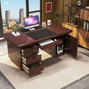 Office Desk; 1400MM Premium Mahogany Executive Lean Desk