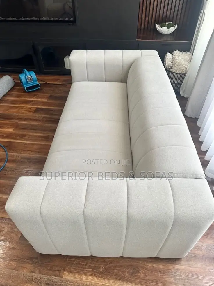 Cream Ribbed Modern 3-Seater Sofa: Pay on Delivery