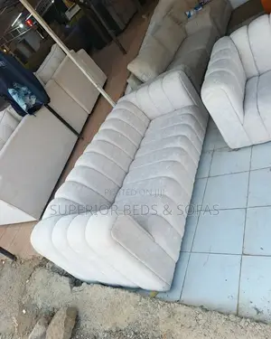 3 Seater Beige Ribbed Sofa: Pay on Delivery