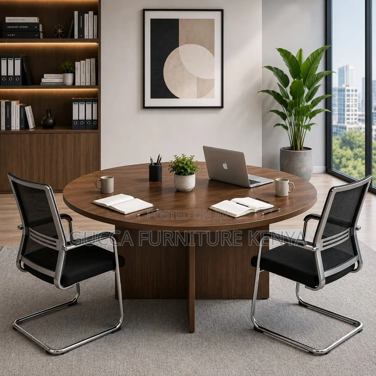Round Brown Conference Meeting Table.