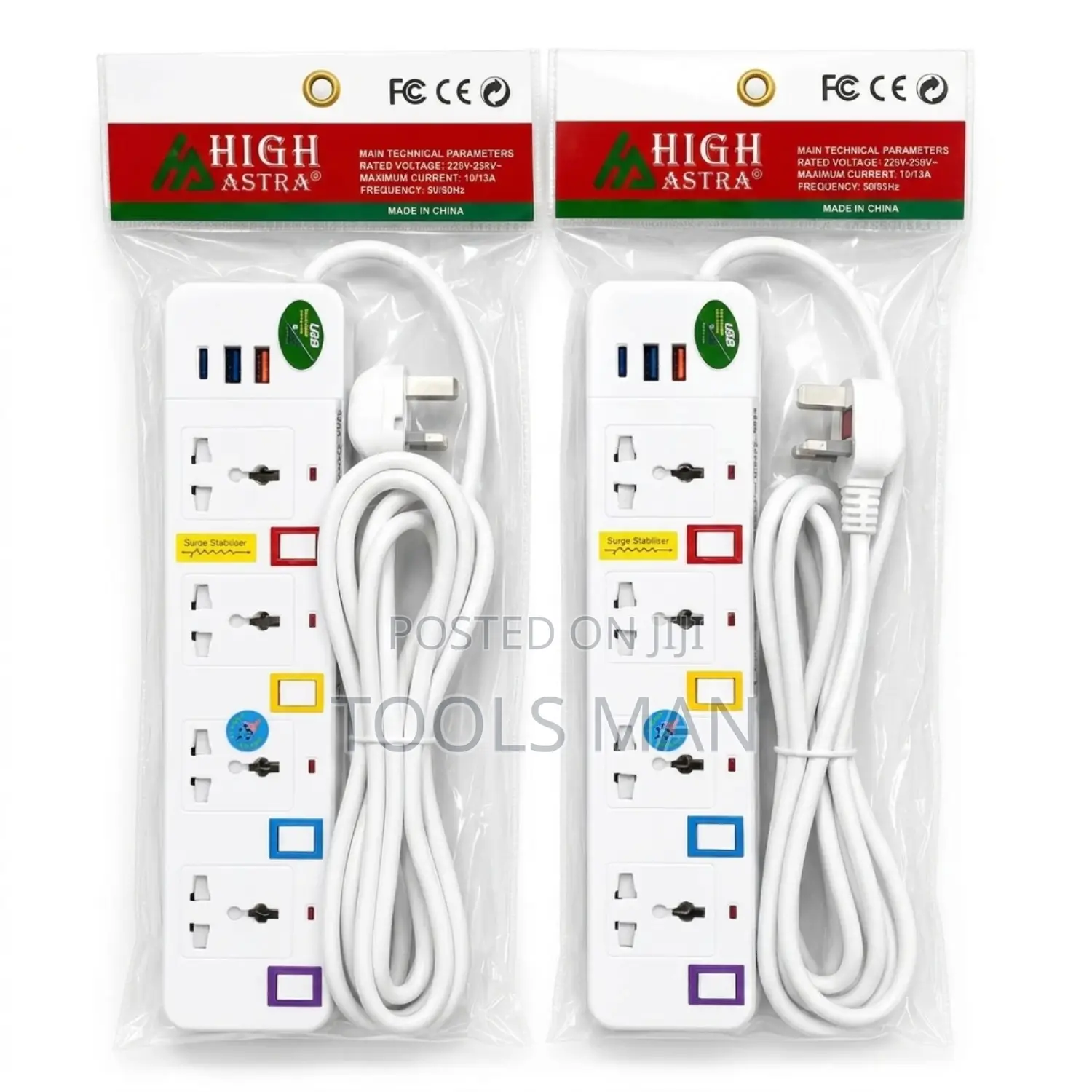 HIGH ASTRA 4 Way Extension Socket Cable With USB Surge Protector