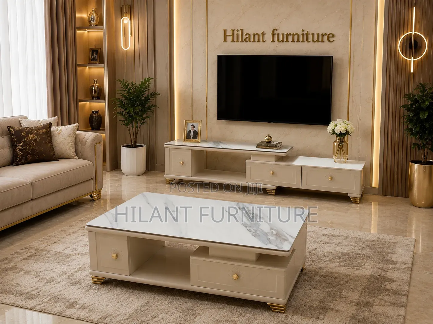 White Marble Coffee Table and TV Stand
