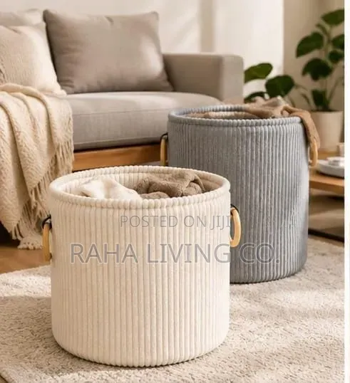 Velvet Corduroy Laundry Basket | Wooden Handles | 2 Colours