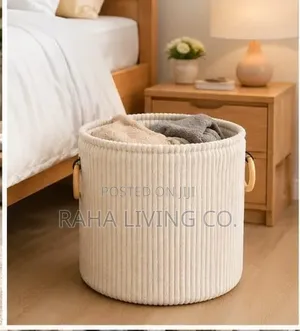 Velvet Corduroy Laundry Basket | Wooden Handles | 2 Colours