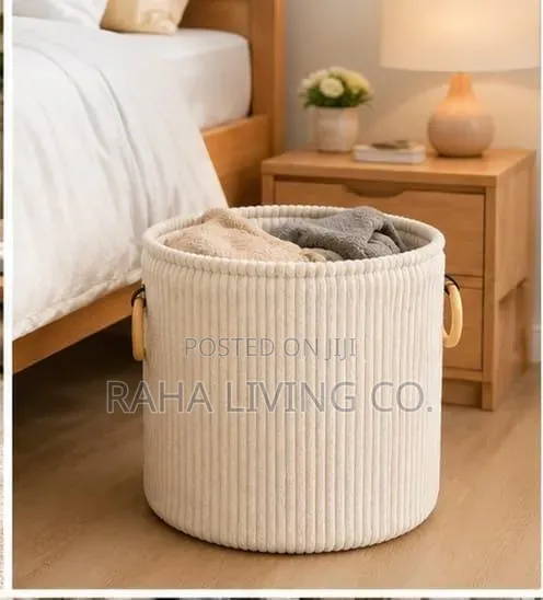 Velvet Corduroy Laundry Basket | Wooden Handles | 2 Colours