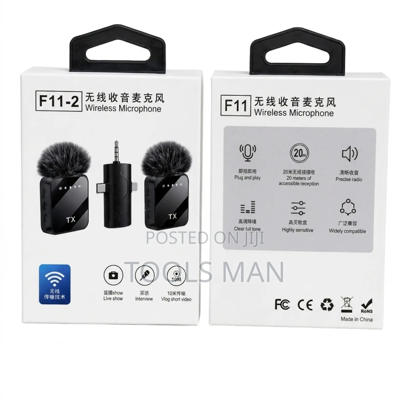 F11-2 Wireless Lavalier Microphone Dual Mic 20m Range