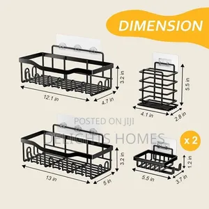 Rectangular 5in1 Metallic Bathroom Shelf Organizer Shower Caddy Set
