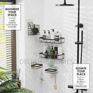 Rectangular 5in1 Metallic Bathroom Shelf Organizer Shower Caddy Set