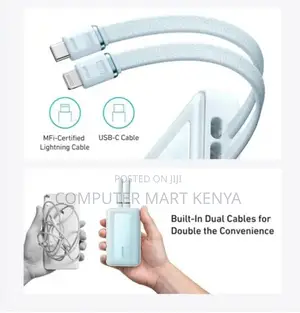 Anker Power Bank 30W Built-in USB-C Cable Blue
