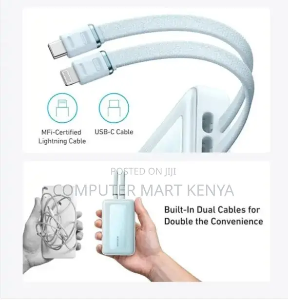 Anker Power Bank 30W Built-in USB-C Cable Blue