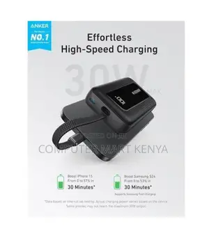 Anker 30W 10,000mAh High-Speed Power Bank Built-in USB-C Cable – Black