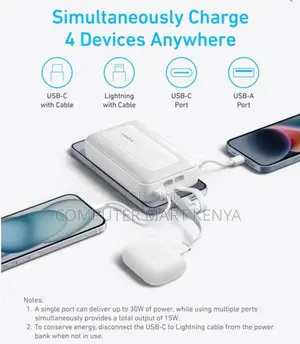 Anker Wireless Power Bank 30W Built-in USB-C Cable White