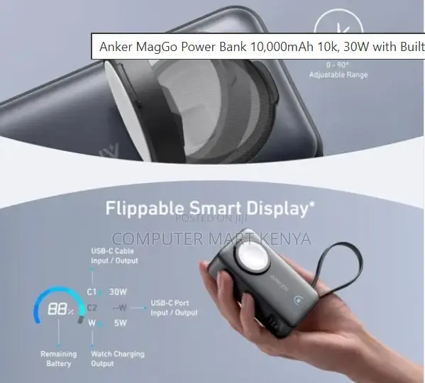 Anker MagGo 10kmAh, 30W Built in USB-C Cable, Made for Apple Watch