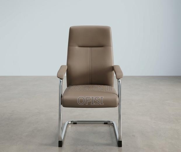 Office Chair; Brown Leather Executive Visitors Chair - thumbnail 3