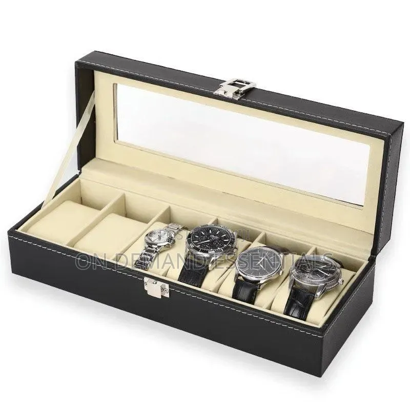 Pu Leather Black 6 Watches Organizer