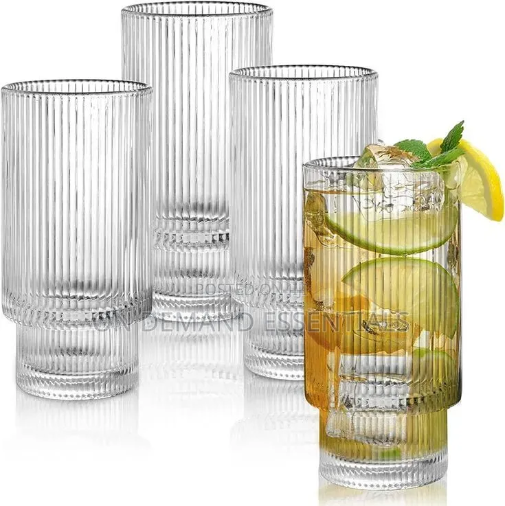 6pc Elegant Ribbed Glass Tumbler