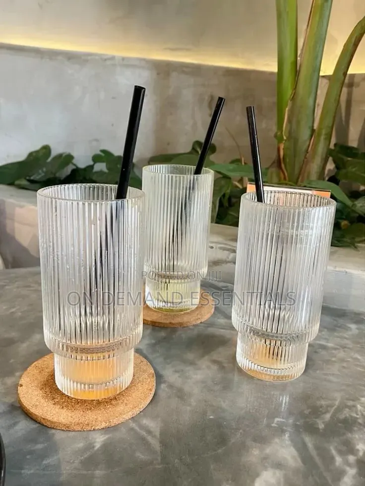 6pc Elegant Ribbed Glass Tumbler