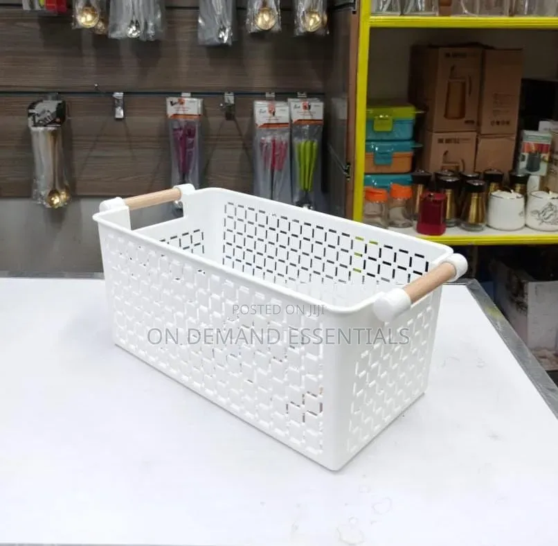 Storage Basket With Wooden Handle