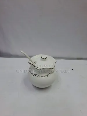 Classy Sugar Dish With Gold Rim - Comes With a Spoon