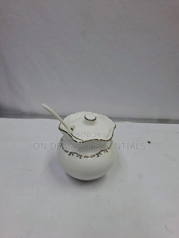 Classy Sugar Dish With Gold Rim - Comes With a Spoon