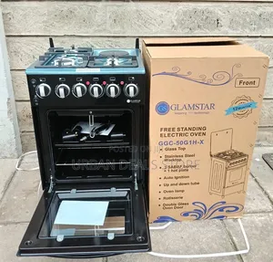 GLAMSTAR Black 50×55 Standing Cooker – 3 Gas + 1 Electric Plate
