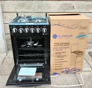 GLAMSTAR Black 50×55 Standing Cooker – 3 Gas + 1 Electric Plate