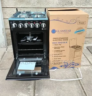 GLAMSTAR Black 50×55 Standing Cooker – 3 Gas + 1 Electric Plate