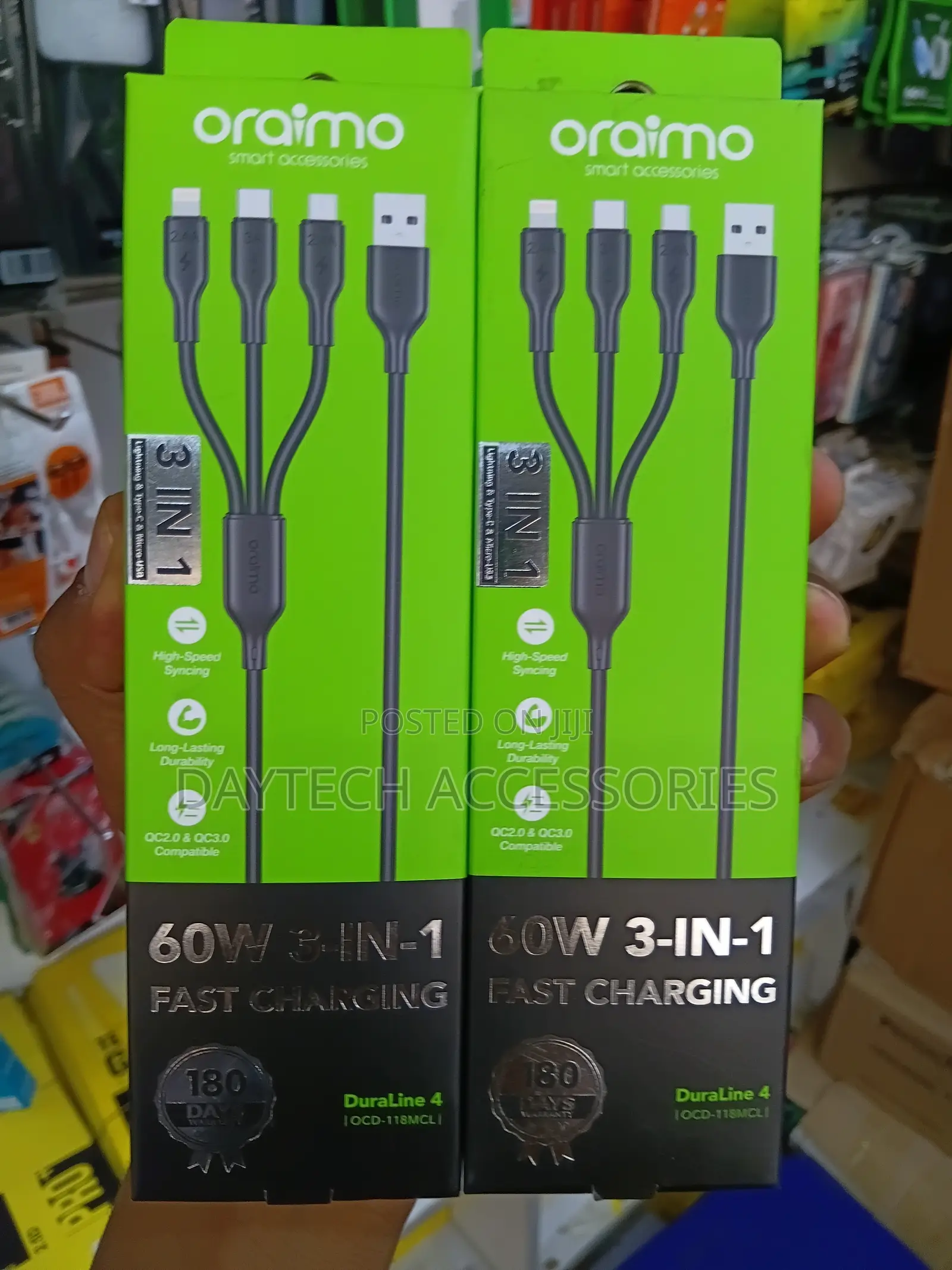 Oraimo DuraLine 4 (Model OCD-118MCL) 3-in-1 Fast Charging Cables.