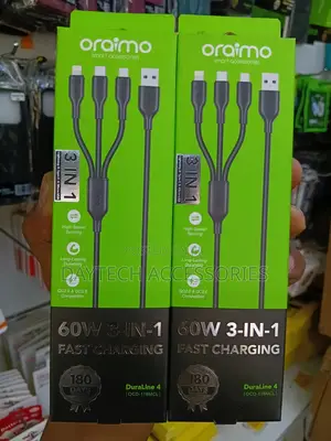 Oraimo 60W 3-in-1 Fast Charging Cable – Type-C, Lightning Micro USB