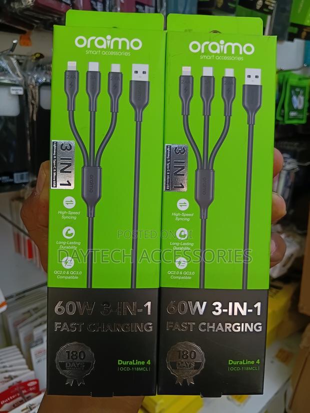 Oraimo 60W 3-in-1 Fast Charging Cable – Type-C, Lightning Micro USB - thumbnail 3