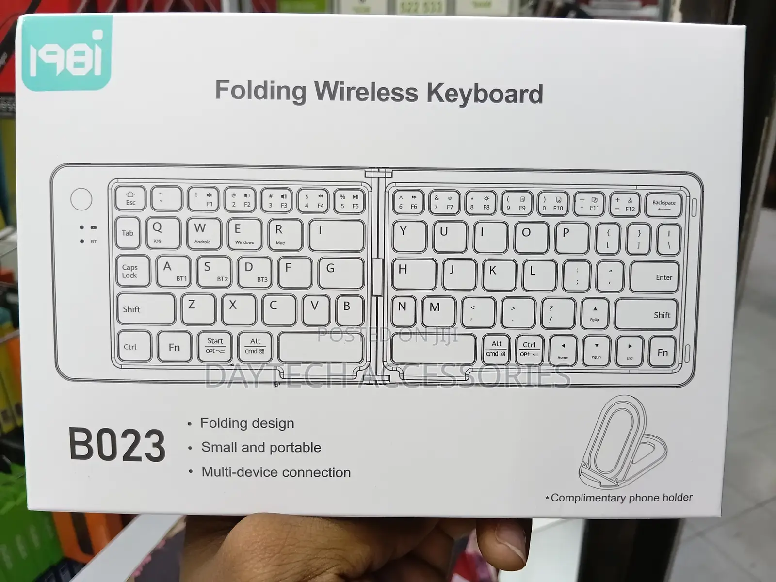 B023 Mini Foldable Bluetooth Keyboard and Mobile Phone Holder.