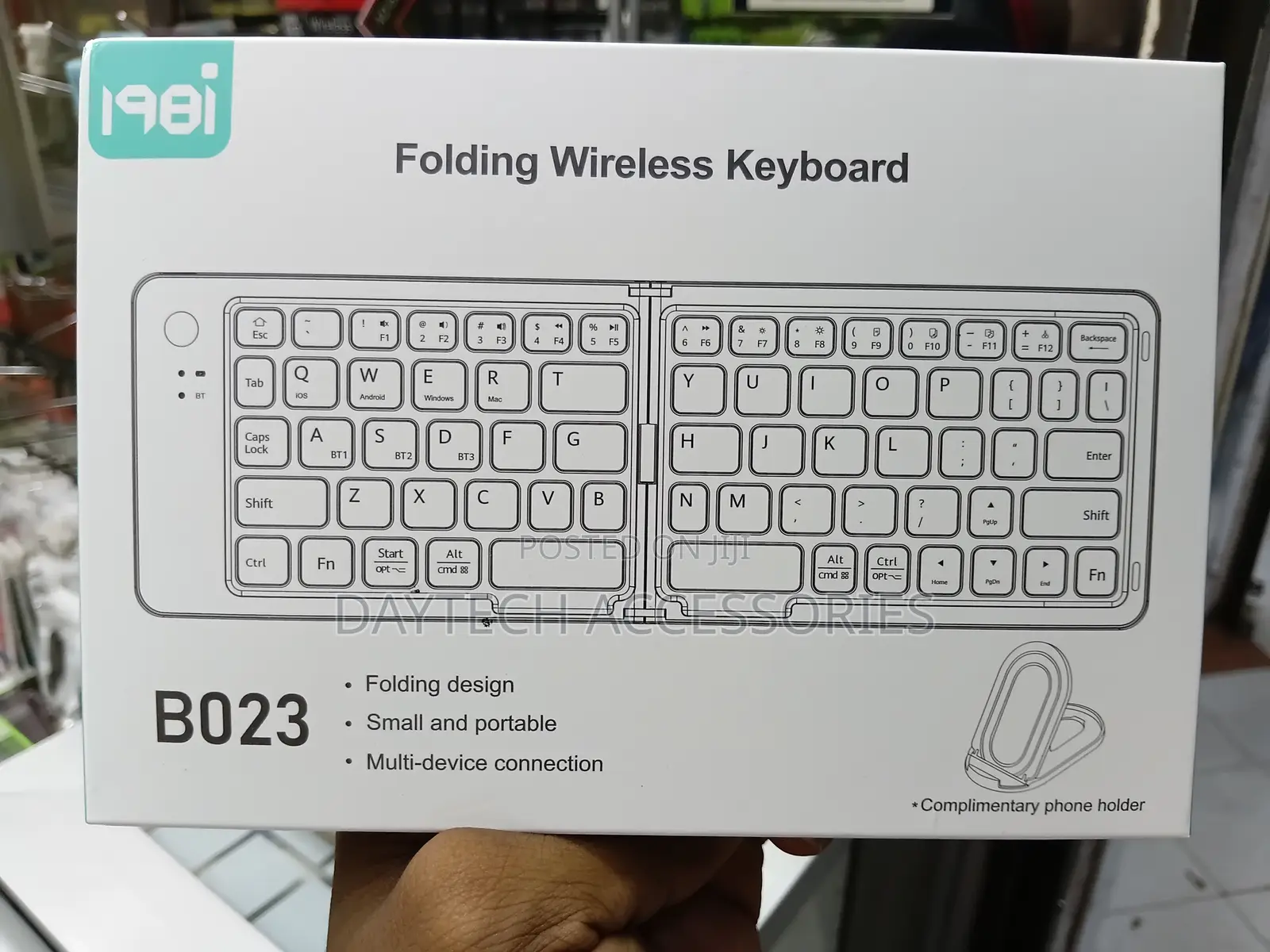 B023 Mini Foldable Bluetooth Keyboard and Mobile Phone Holder.