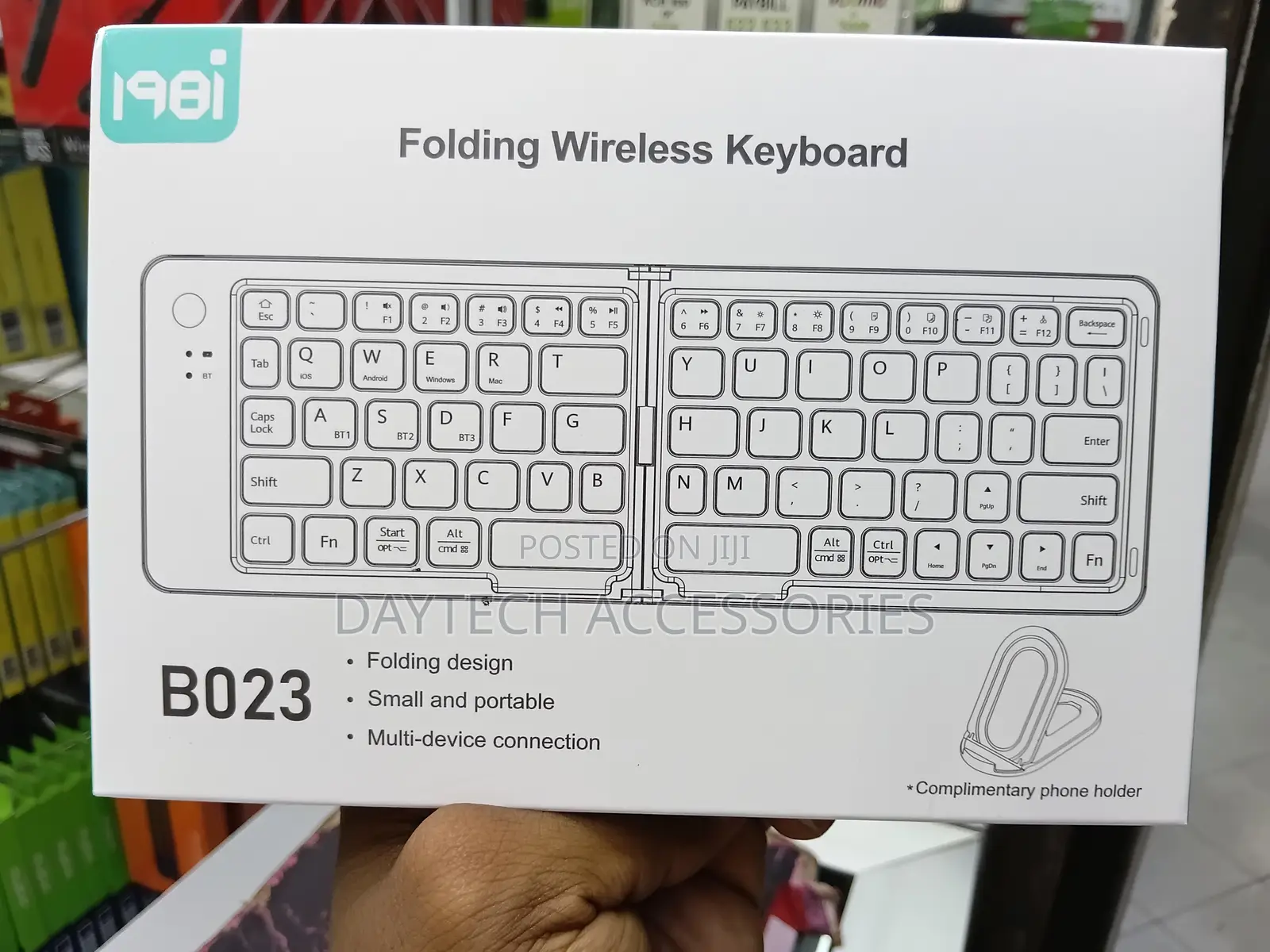 B023 Mini Foldable Bluetooth Keyboard and Mobile Phone Holder.