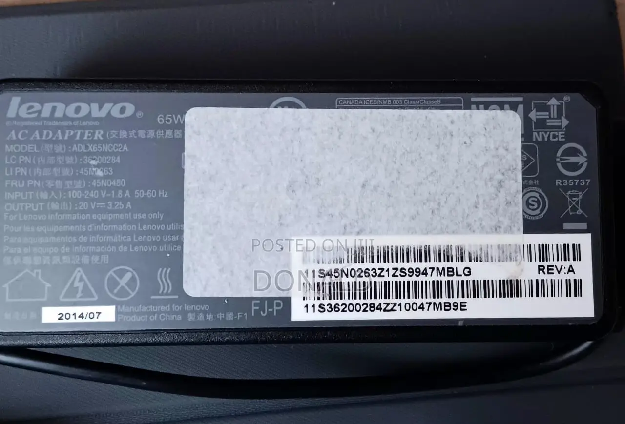 Original Lenovo Charger 65W Slim Tip(Yellow Pin)- Genuine OEM