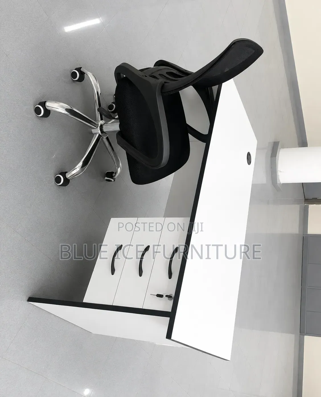 Modern Office Desk With 3 Lockable Drawer Ergonomic Mesh Ofgi Chair