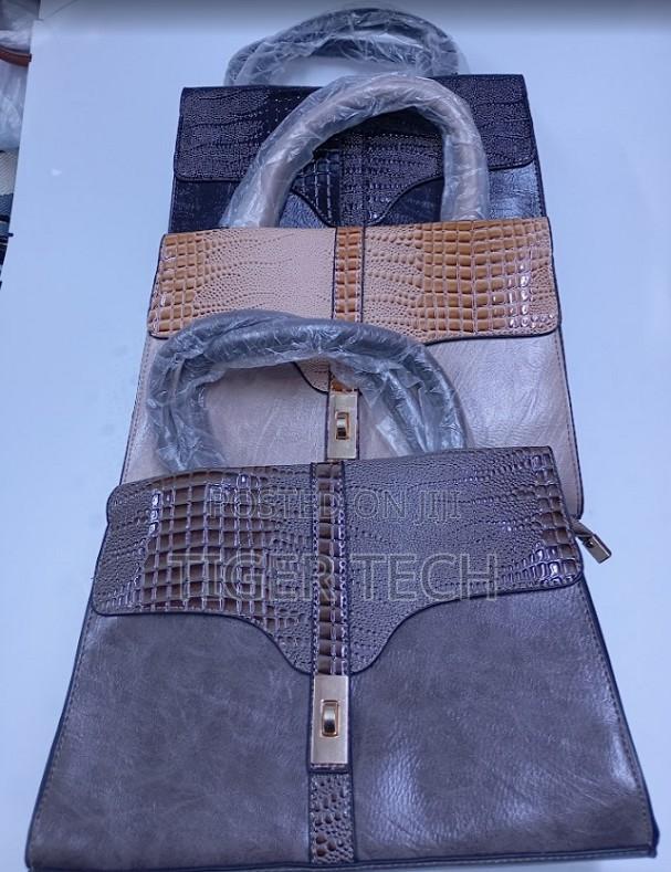 Black, Beige/Tan, and Dark Grey Elegant Crocodile Embossed Design Bag