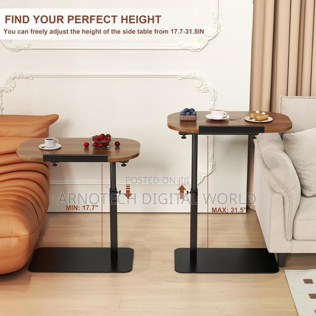 Adjustable Height C Shaped Side Table, 360°Swivel Flip Top - thumbnail 4