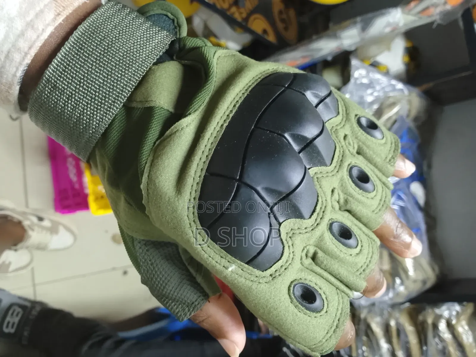 Jungle Green Half Fingers Biker Gloves