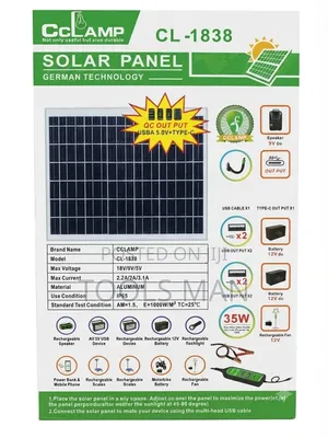 CCLAMP CL-1838 35W Solar Panel With Type-C USB Ports.