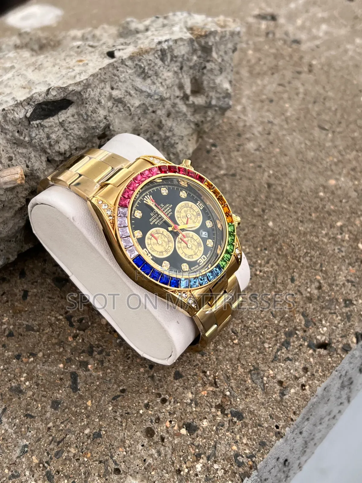 Rolex Daytona Rainbow Watch. Available in Silver and Gold.