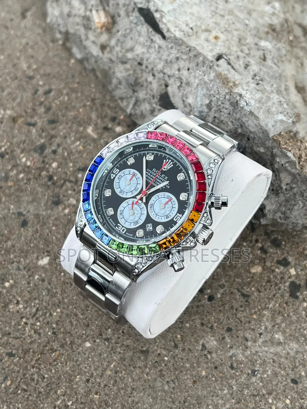 Rolex Daytona Rainbow Watch. Available in Silver and Gold.
