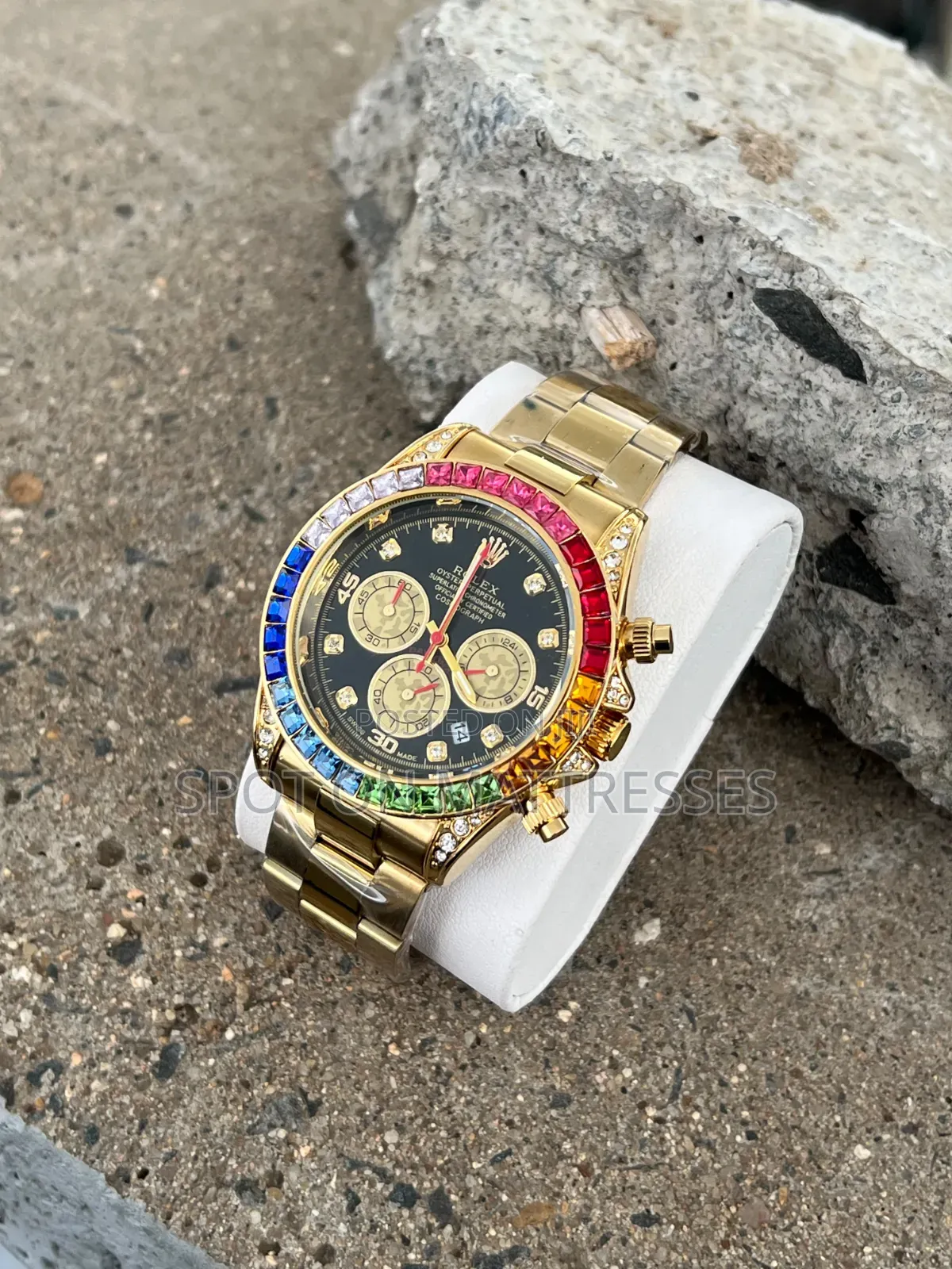 Rolex Daytona Rainbow Watch. Available in Silver and Gold.