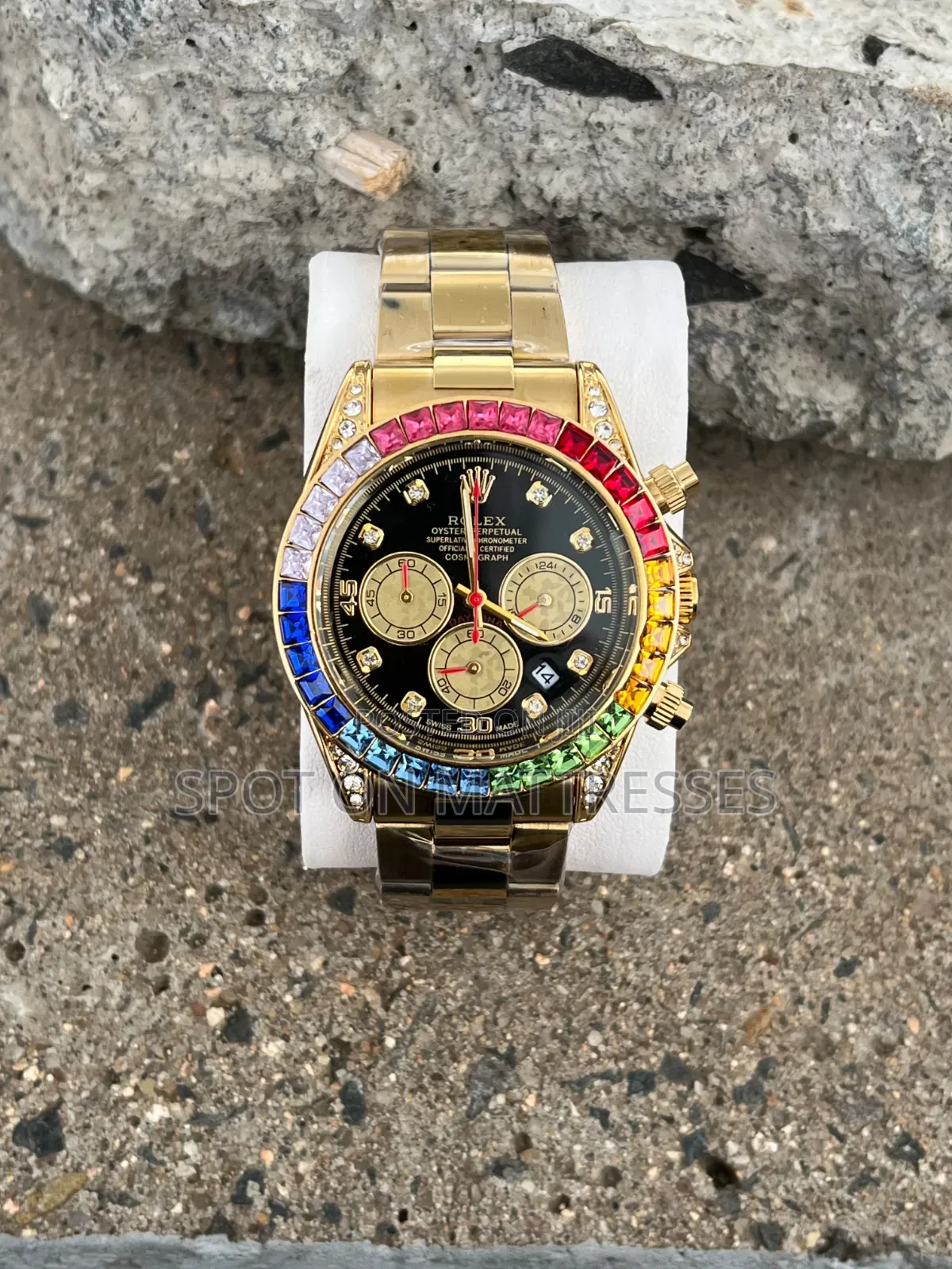 Rolex Daytona Rainbow Watch. Available in Silver and Gold.