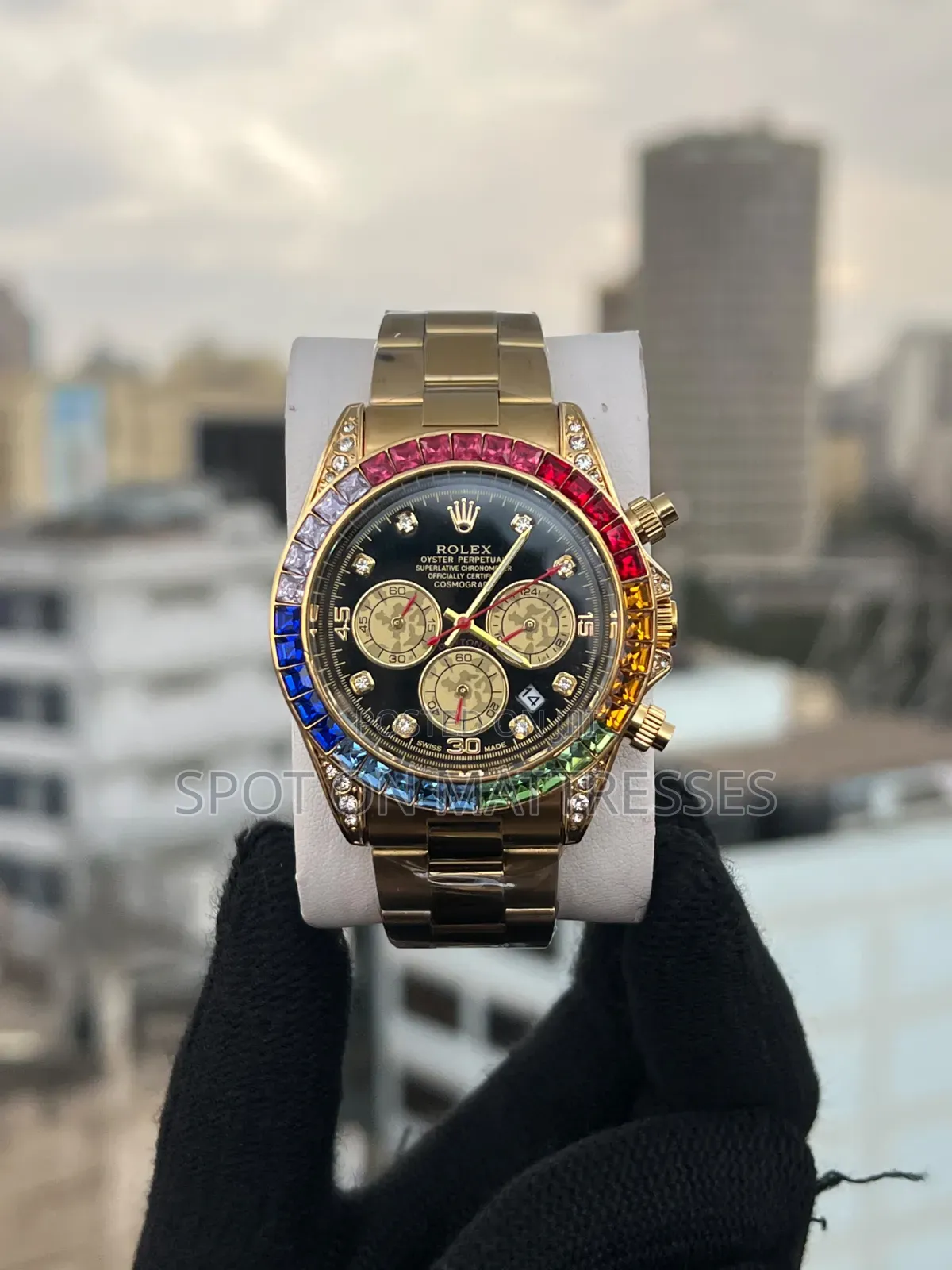 Rolex Daytona Rainbow Watch. Available in Silver and Gold.
