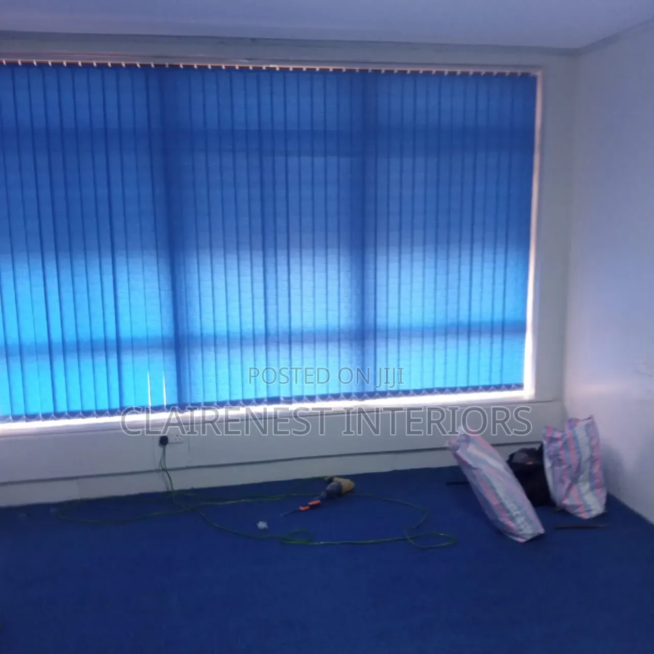 Elegant Chocolate Brown and Blue Vertical Office Window Blinds