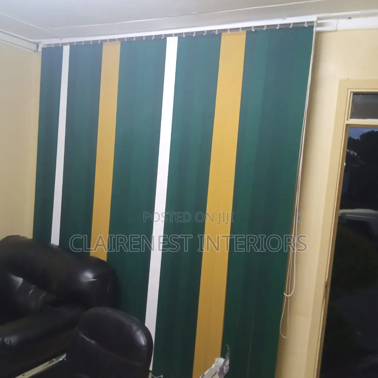Green, White and Yellow Sluts for Vertical Office Window Blinds