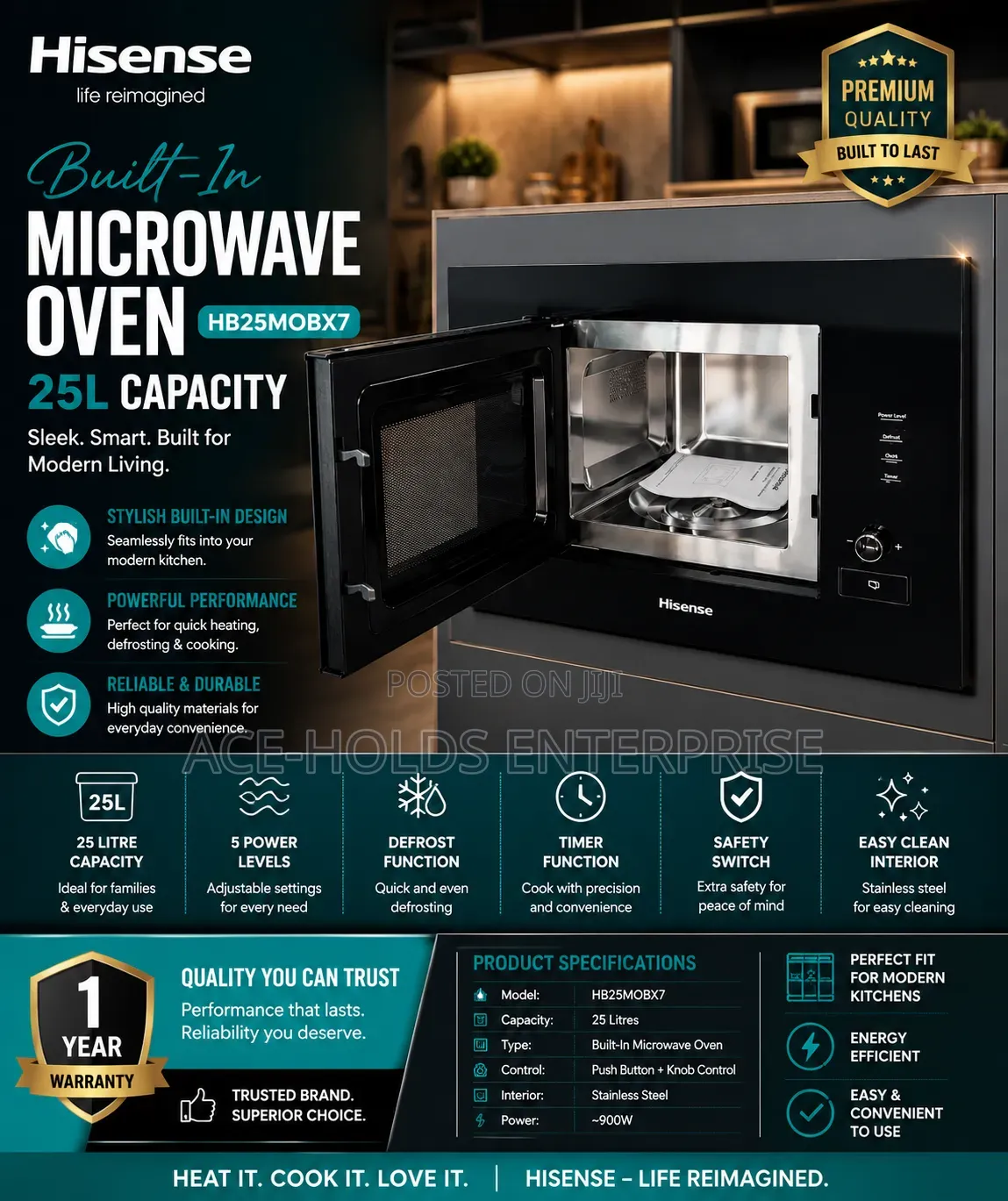 Hisense Built-in Microwave Oven HB25MOBX7 – 25 Litres Capacity
